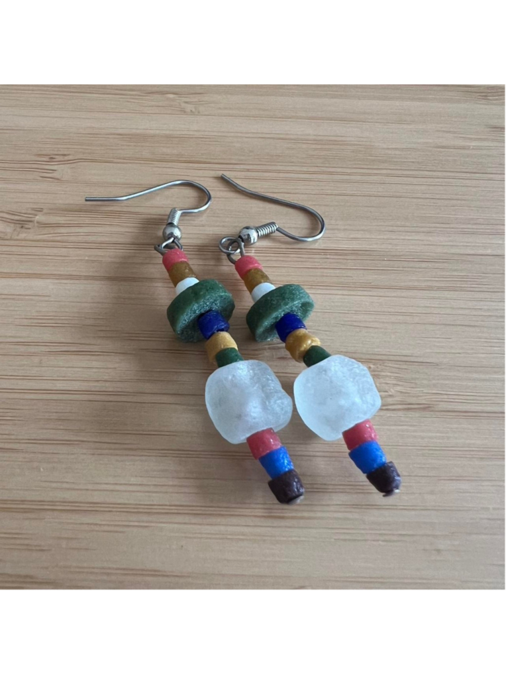 Handmade colorful beaded earrings with silver hooks